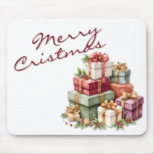 Tapis De Souris Boîtes-cadeaux de Noël festives Artwork