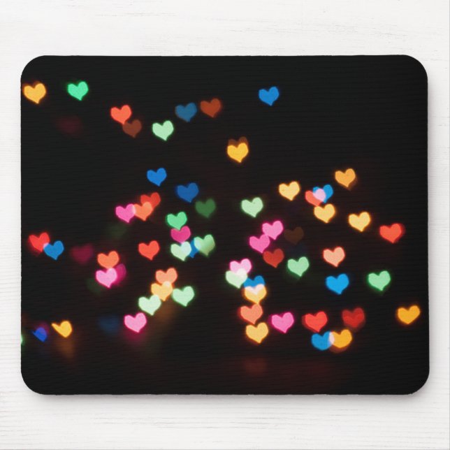 Tapis De Souris Bokeh Abstrait forme de beaux coeurs d'amour (Devant)