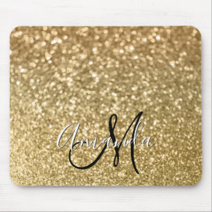 Tapis De Souris Bokeh Paillettes Dorées Monogramme Noir et Blanc