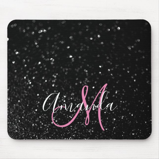 Tapis De Souris Bokeh Parties scintillant noire rose et blanc Mono (Devant)