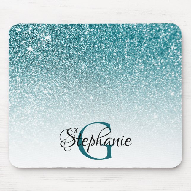 Tapis De Souris Bokeh Parties scintillant Turquoise Blanc Ombre Mo (Devant)
