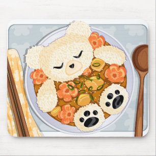 Tapis De Souris Bol de riz au curry avec ours Kawaii - Art culinai