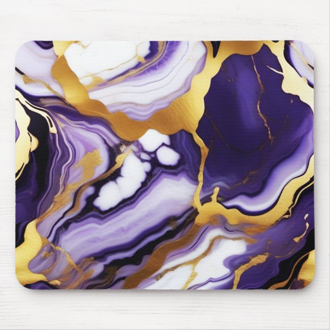 Tapis De Souris Bold Trendy purple yellow Gold faux marble (Devant)