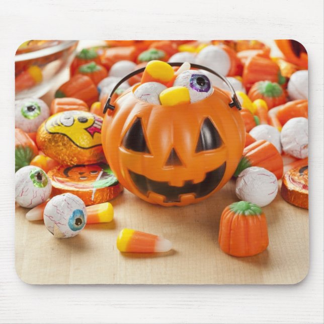 Tapis De Souris Bonbon éffrayant d'Halloween orange (Devant)