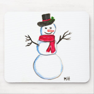 Tapis De Souris Bonhomme de neige aquarelle peinte vintage hiver