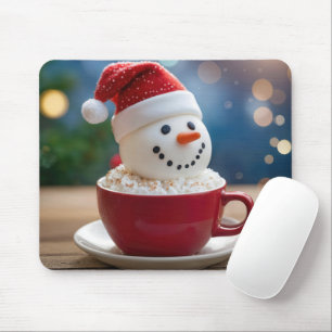 Tapis De Souris Bonhomme de neige de Noël dans du chocolat chaud