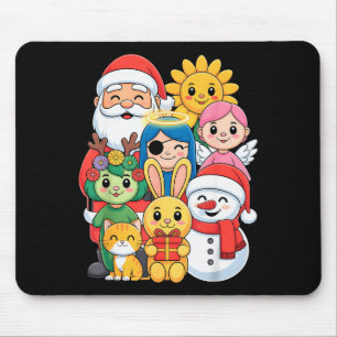 Tapis De Souris Bonhomme de neige de vacances Santa Lapin Chat Ang