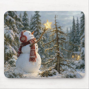Tapis De Souris Bonhomme de neige décorant un pin