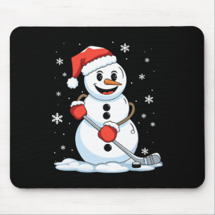 Tapis De Souris Bonhomme de neige drôle de hockey Noël Joueur de h
