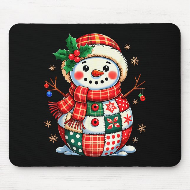 Tapis De Souris Bonhomme de neige en patchwork de Noël - Esthétiqu (Devant)