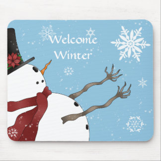 Tapis De Souris Bonhomme de neige et flocons de neige mignons de