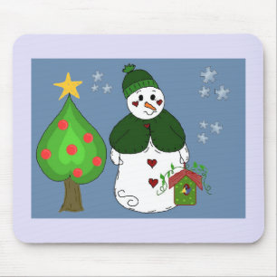 Tapis De Souris Bonhomme de neige fantaisiste avec nichoir