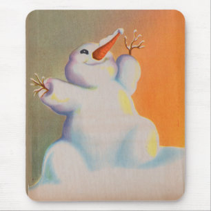 Tapis De Souris bonhomme de neige heureux salue le matin