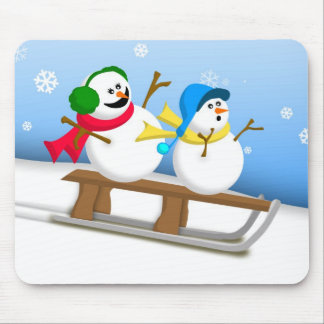 Tapis De Souris Bonhommes de neige Sledding Mousepad