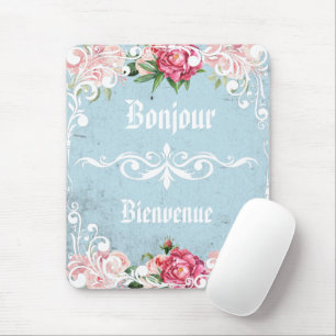 Tapis De Souris Bonjour Belle oeuvre d'art romantique frenchie Fle