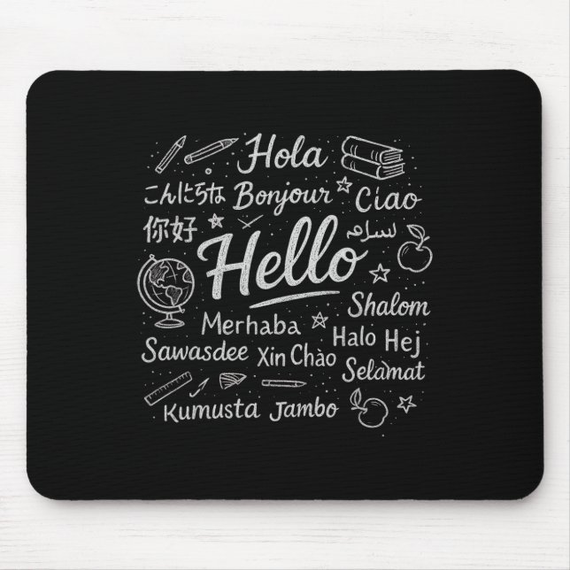 Tapis De Souris Bonjour dans différentes langues Voyage Vacances E (Devant)