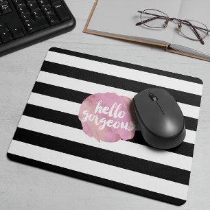 Tapis De Souris Bonjour magnifique   Aquarelle noire et rose