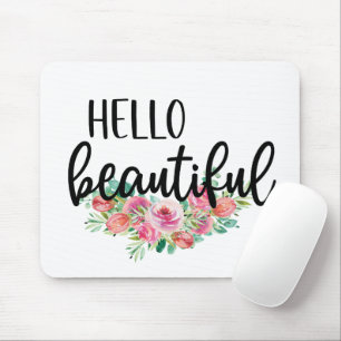 Tapis De Souris Bonjour Roses Aquarelle Élégantes Typographie
