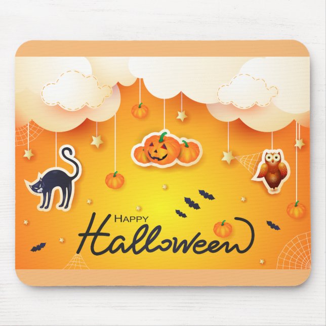 Tapis De Souris Bonne Halloween sur les nuages (Devant)