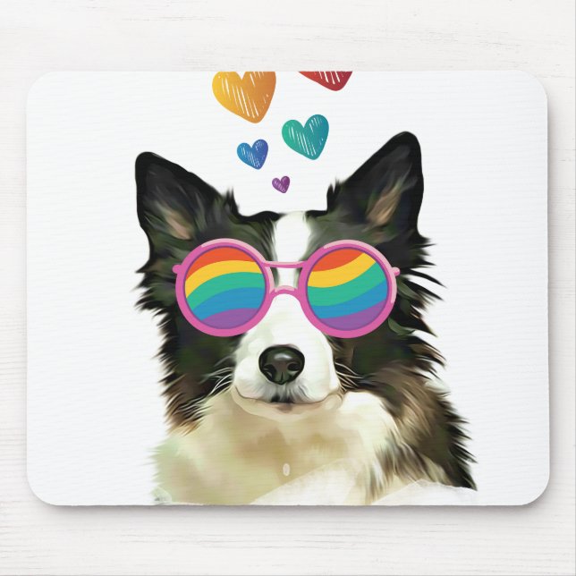 Tapis De Souris Border Collie  Chien avec coeurs Saint-Valentin  (Devant)