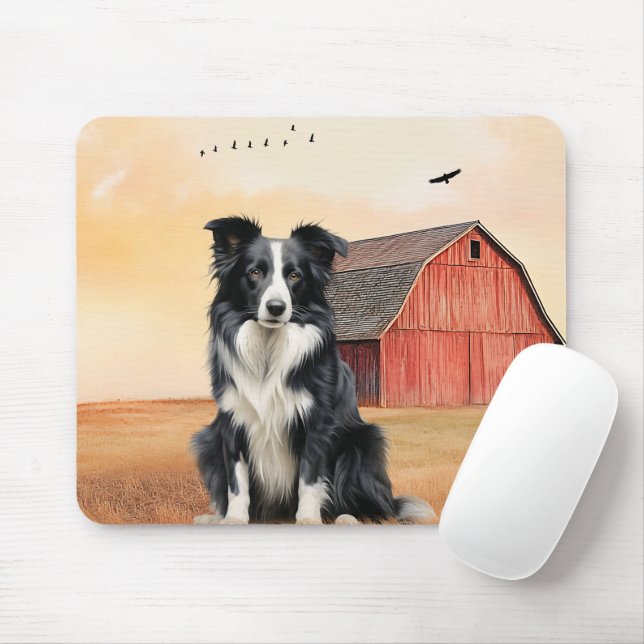 Tapis De Souris Border Collie Dog and Red Barn Ranch (Avec souris)