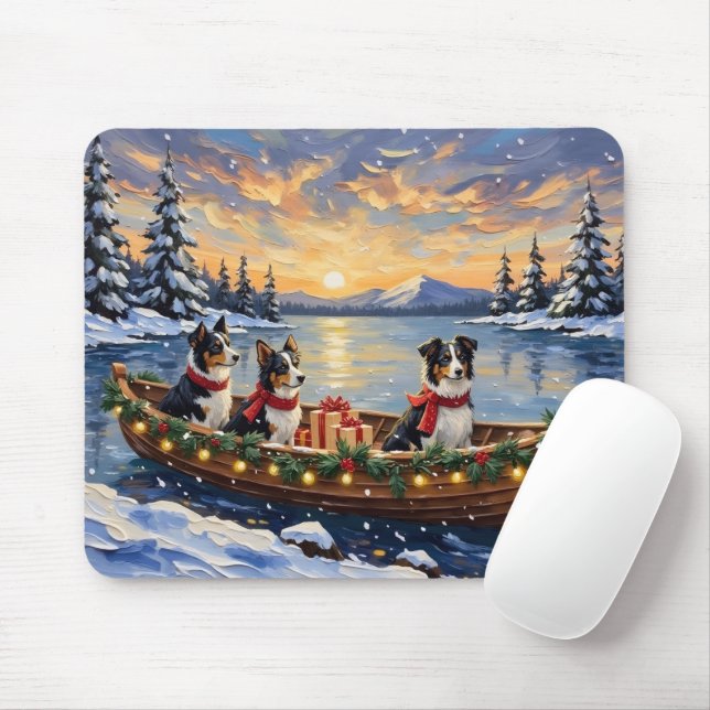 Tapis De Souris Border Collie Noël Bateau Vacances (Avec souris)