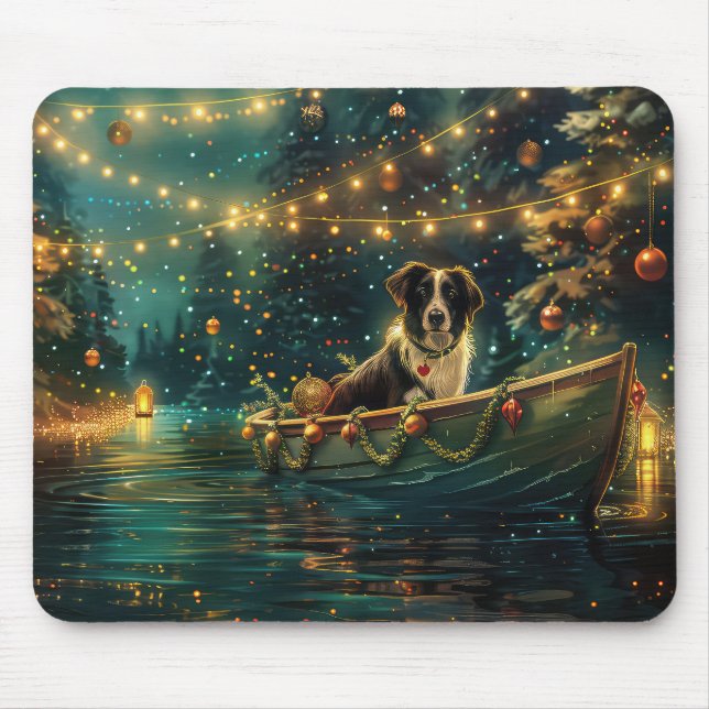 Tapis De Souris Border Collie Noël Voyage Festif (Devant)