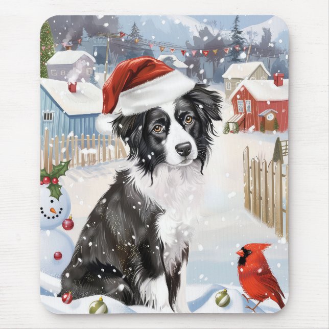 Tapis De Souris Bordure Collie Chien Hiver Merveilles Pays Noël Jo (Devant)
