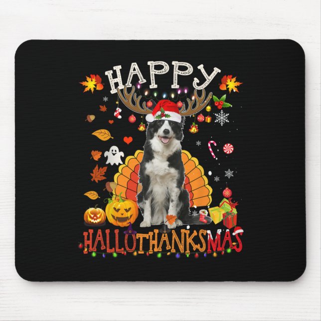 Tapis De Souris Bordure Collie Halloween Chien de Noël Happy Hallo (Devant)