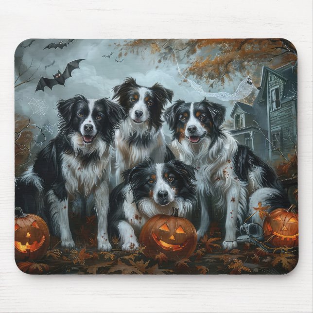 Tapis De Souris Bordure Collie Halloween nuit Chien ravir (Devant)