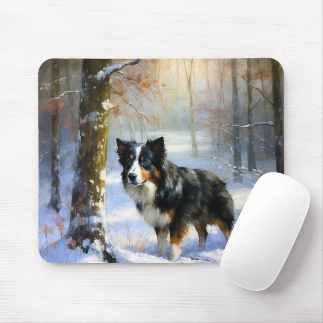 Tapis De Souris Bordure Collie Laisser neiger Noël (Avec souris)