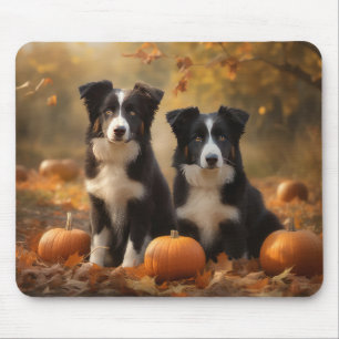 Tapis De Souris Bordure Collie Puppy Automne Citrouille de plaisir