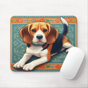 Tapis De Souris Bordure colorée de chien Beagle 3D réaliste élégan
