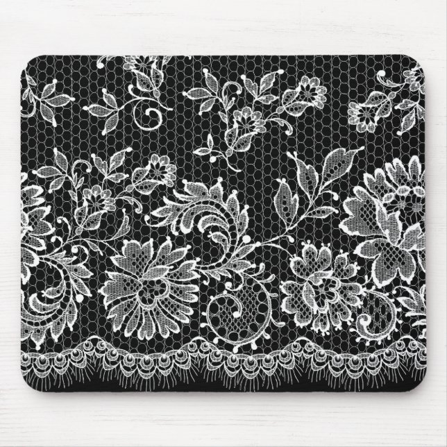 Tapis De Souris Bordure de dentelle blanche en noir (Devant)