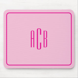Tapis De Souris Bordure de monogramme rose vif à trois lettres sim