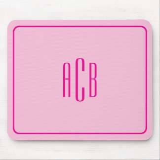 Tapis De Souris Bordure de monogramme rose vif à trois lettres sim