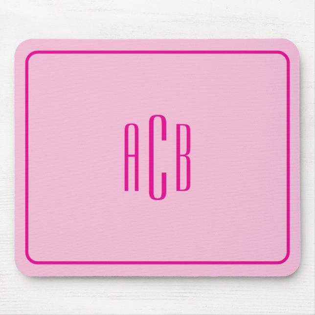 Tapis De Souris Bordure de monogramme rose vif à trois lettres sim (Devant)