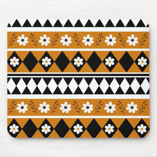 Tapis De Souris Bordure Fleur Diamant Boho Motif Floral (Devant)