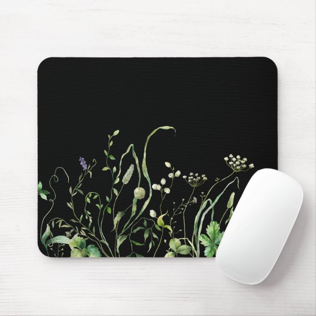 Tapis De Souris Bordure fleur sauvage en noir (Avec souris)