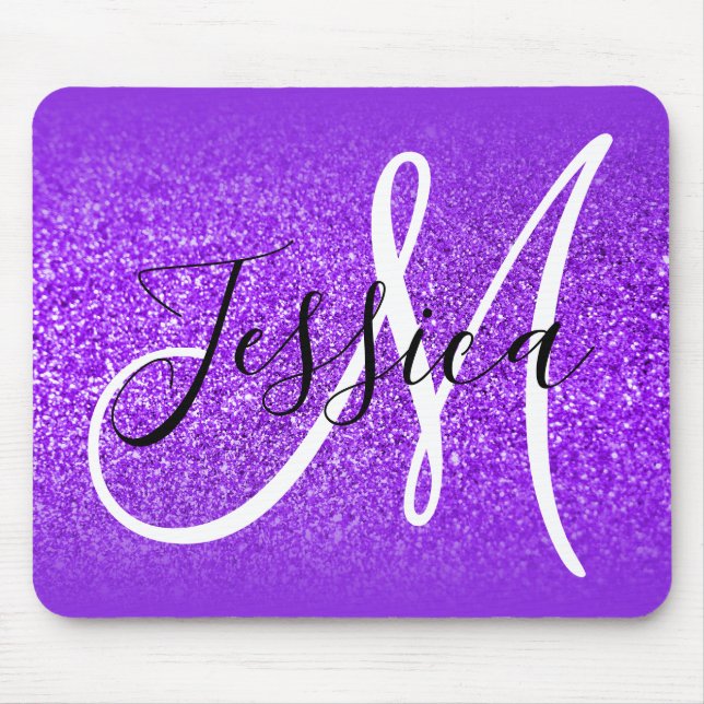Tapis De Souris Bordure Ombrée Violet Bleu avec Monogramme Paillet (Devant)