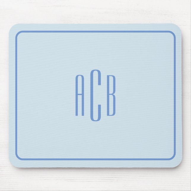 Tapis De Souris Bordure simple 3 lettres bleu monogramme (Devant)