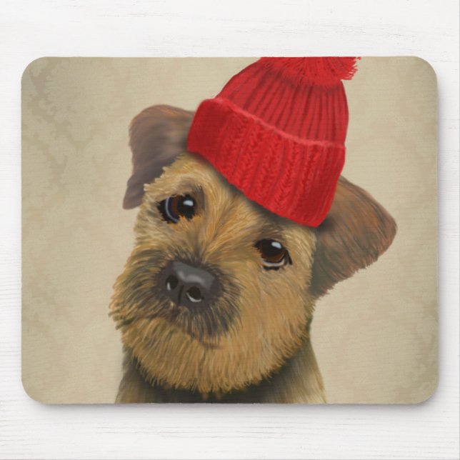 Tapis De Souris Bordure Terrier avec Casquette roux (Devant)