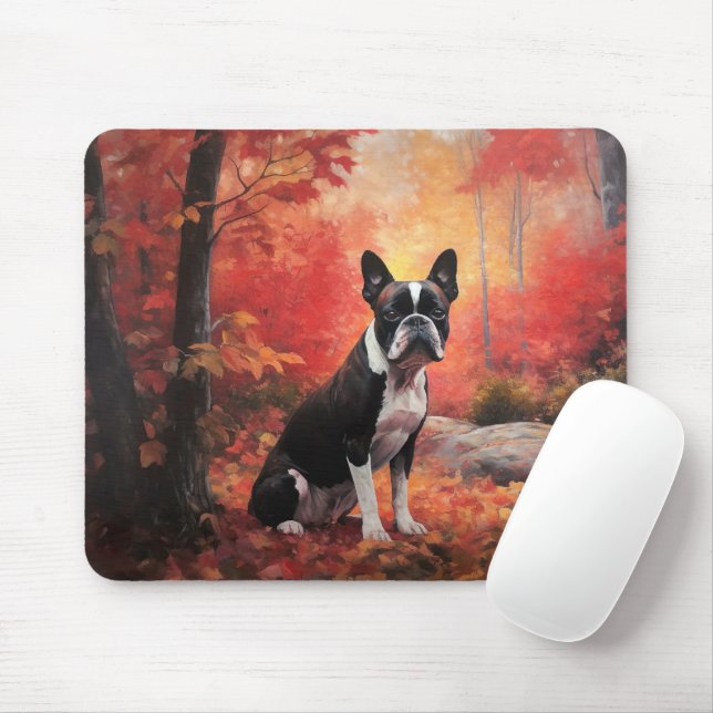 Tapis De Souris Boston Terrier à l'automne Leaves automne Inspire (Avec souris)