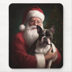 Tapis De Souris Boston Terrier avec le Père Noël Festif de Noël