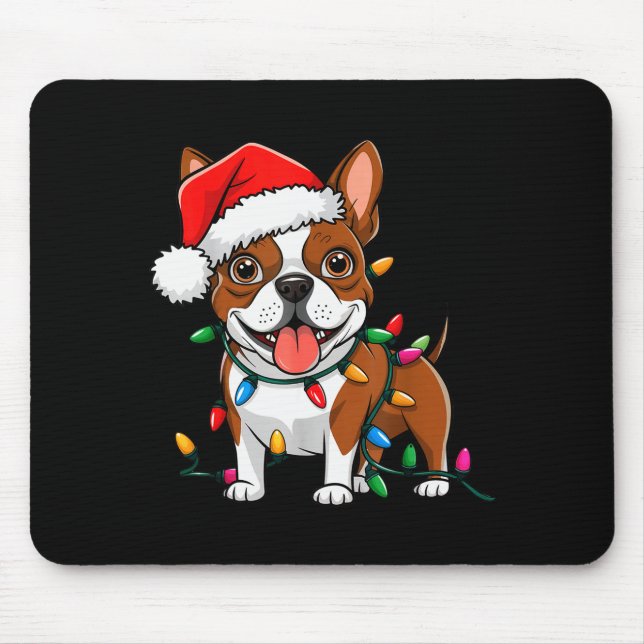 Tapis De Souris Boston Terrier Christmas Lights Xmas Dogs Men Wome (Devant)