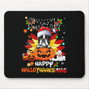 Tapis De Souris Boston Terrier Dog Halloween And Merry Christmas