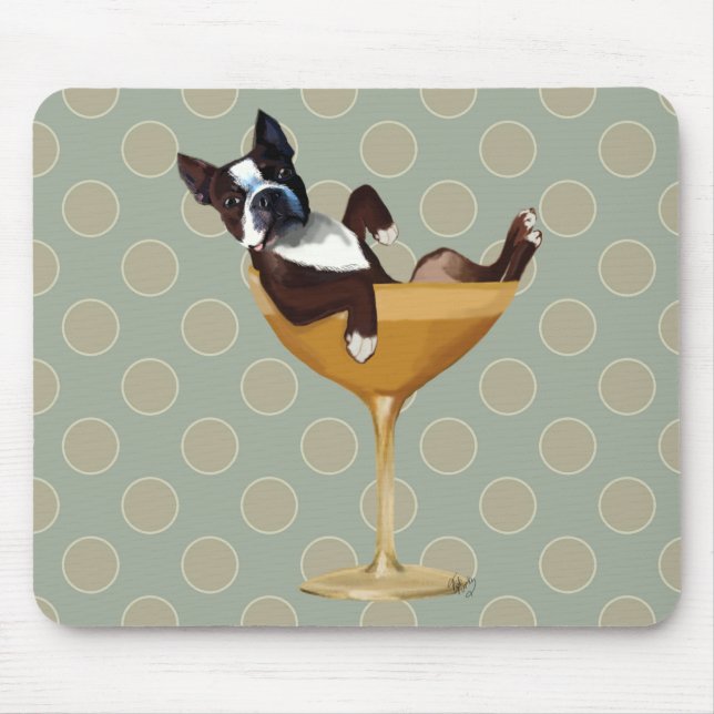 Tapis De Souris Boston Terrier en verre à cocktail (Devant)