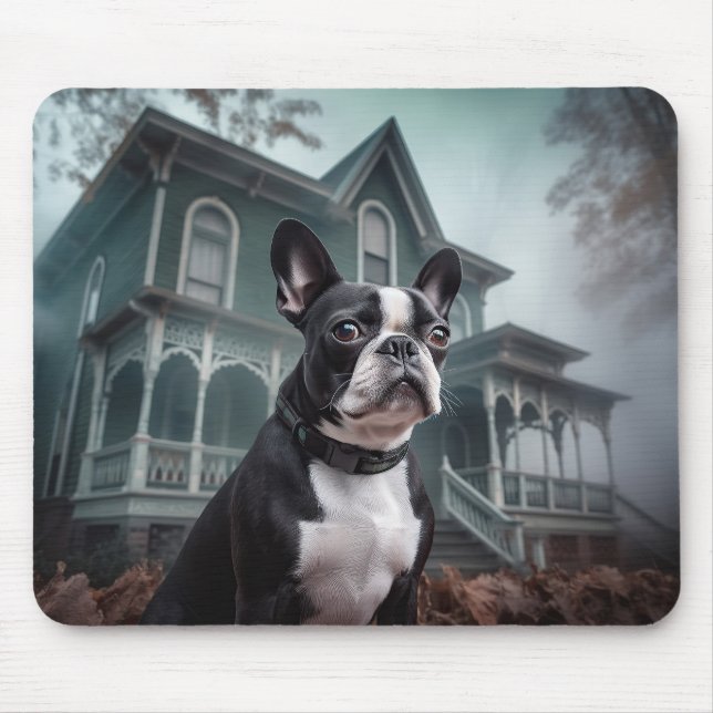 Tapis De Souris Boston Terrier Halloween effrayant (Devant)