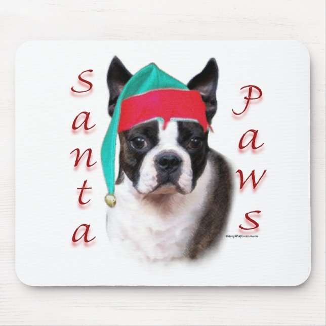 Tapis De Souris Boston Terrier Père Noël Paws (Devant)