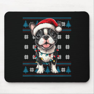 Tapis De Souris Boston Terrier Père Noël Xmas Lumières arbre Bosti